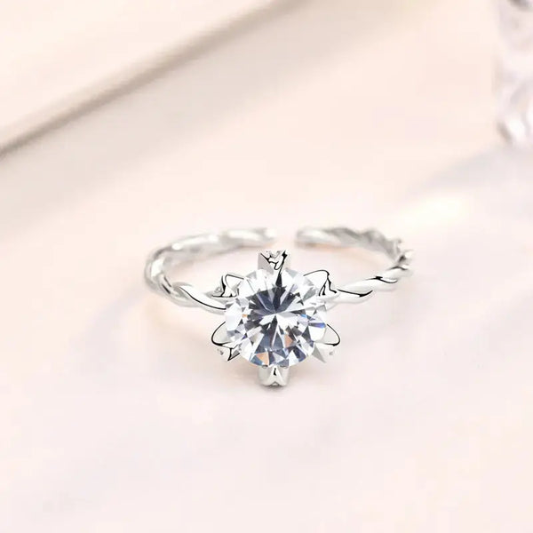 Lovcia Fashion Six Claw CZ 925 Sterling Silver Adjustable Ring-Rings-Silver-Silver