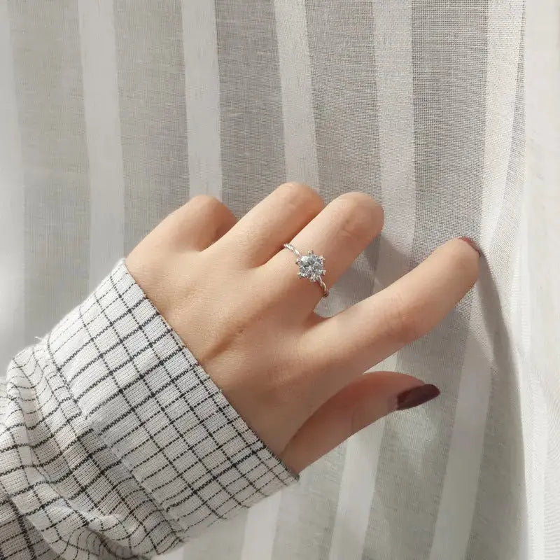 Lovcia Fashion Six Claw CZ 925 Sterling Silver Adjustable Ring-Rings-Silver-Silver