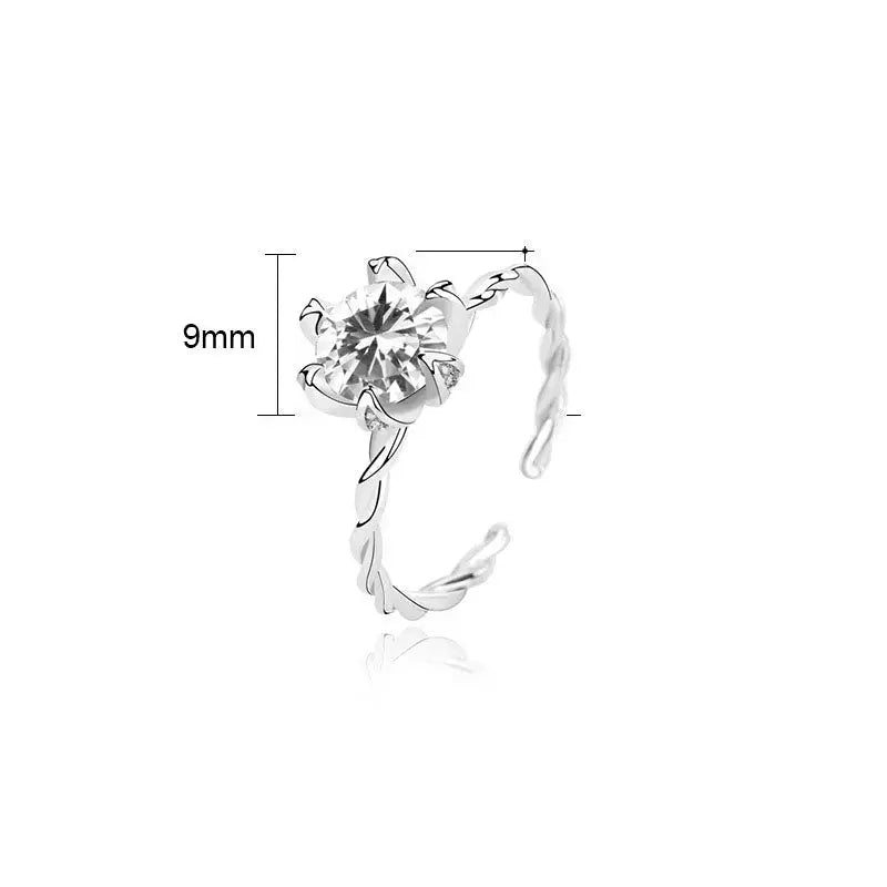 Lovcia Fashion Six Claw CZ 925 Sterling Silver Adjustable Ring-Rings-Silver-Silver