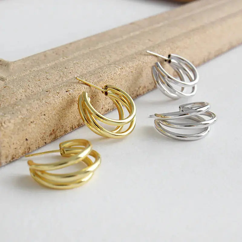 Lovcia Fashion Three Circles 925 Sterling Silver Hoop Earrings-Earrings-Silver-Silver