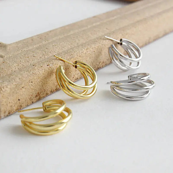 Lovcia Fashion Three Circles 925 Sterling Silver Hoop Earrings-Earrings-Silver-Silver