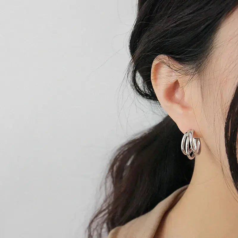 Lovcia Fashion Three Circles 925 Sterling Silver Hoop Earrings-Earrings-Silver-Silver