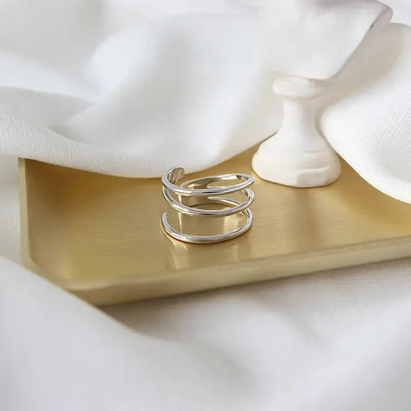 Lovcia Fashion Triple Layers Hollow Wide 925 Sterling Silver Adjustable Ring-Rings-Rhodium-Rhodium