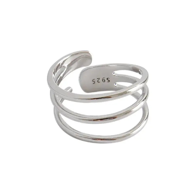 Lovcia Fashion Triple Layers Hollow Wide 925 Sterling Silver Adjustable Ring-Rings-Rhodium-Rhodium