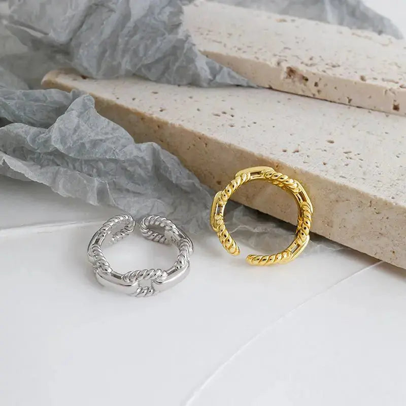 Lovcia Fashion Twisted Hollow Chain 925 Sterling Silver Adjustable Ring-Rings-Silver-Silver