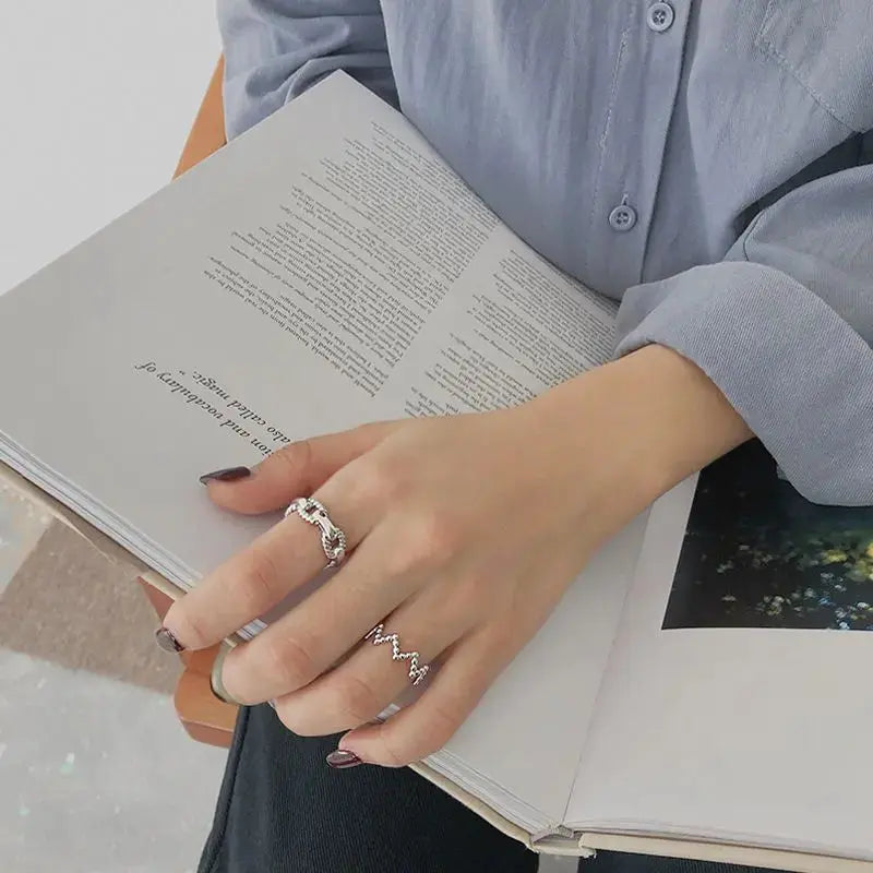 Lovcia Fashion Twisted Hollow Chain 925 Sterling Silver Adjustable Ring-Rings-Silver-Silver