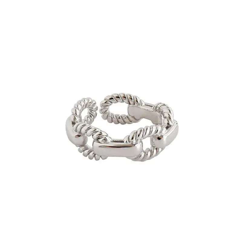Lovcia Fashion Twisted Hollow Chain 925 Sterling Silver Adjustable Ring-Rings-Silver-Silver