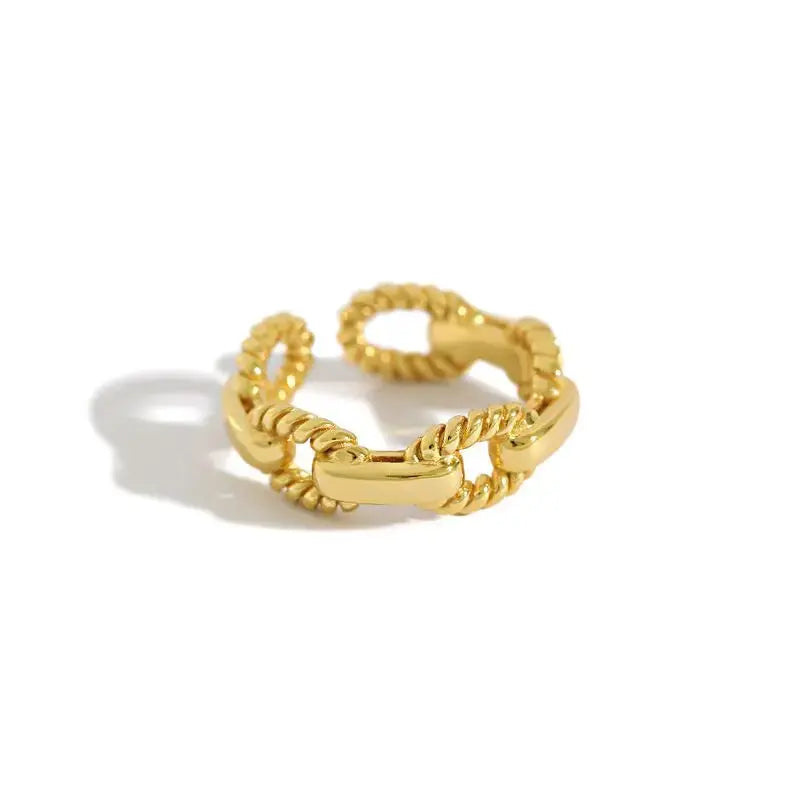 Lovcia Fashion Twisted Hollow Chain 925 Sterling Silver Adjustable Ring-Rings-Yellow Gold-Yellow Gold