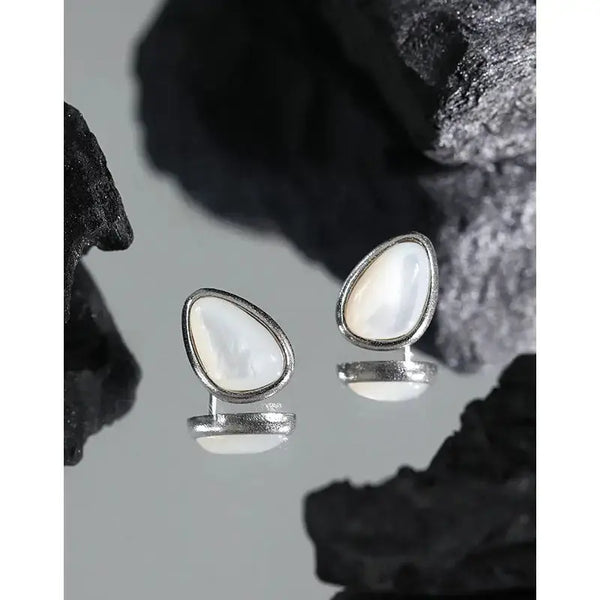 Lovcia Fashion Waterdrop Mother of Shell 925 Sterling Silver Stud Earrings-Earrings-Rhodium-Rhodium