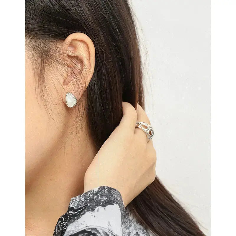 Lovcia Fashion Waterdrop Mother of Shell 925 Sterling Silver Stud Earrings-Earrings-Rhodium-Rhodium