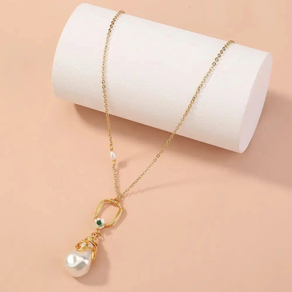 Lovcia Fashion Women's Pearl Earrings Pendant Necklace-Necklaces-NE902-NE902