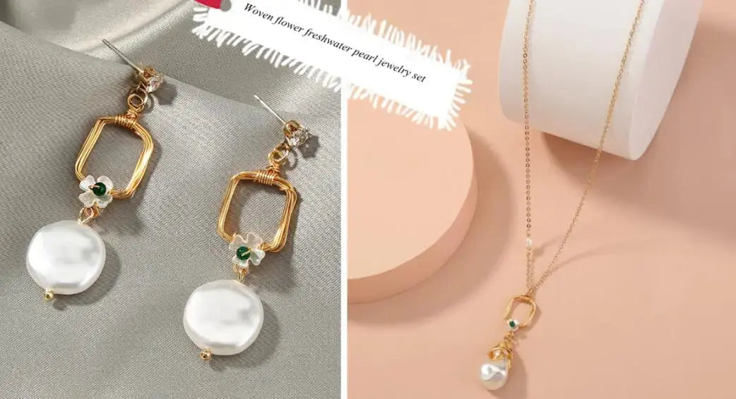 Lovcia Fashion Women's Pearl Earrings Pendant Necklace-Necklaces-suit-suit