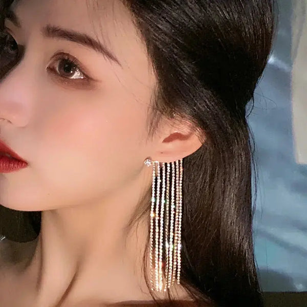 Lovcia Fashionable And Simple Long Tassel Earrings-Earrings-Gold one pair-Gold one pair