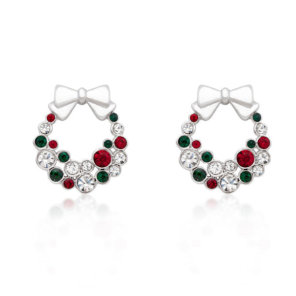 Lovcia Festive Wreath Crystal Holiday Earrings-Earrings-