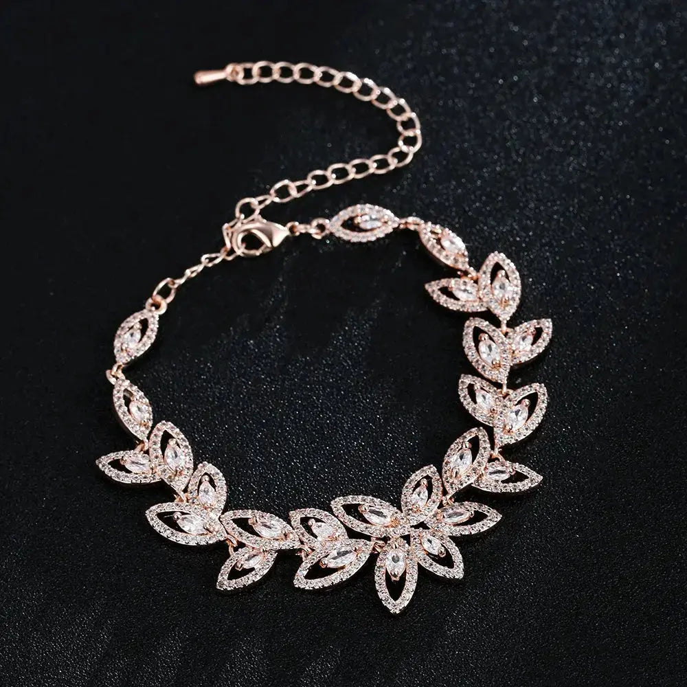 Lovcia Floral Elegance CZ Crystal Flower Bracelet For Women-Bracelets-Rose Gold-Rose Gold