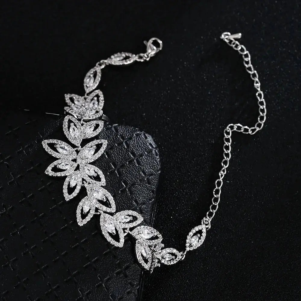 Lovcia Floral Elegance CZ Crystal Flower Bracelet For Women-Bracelets-Silver-Silver