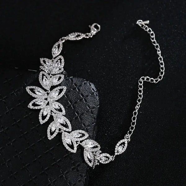 Lovcia Floral Elegance CZ Crystal Flower Bracelet For Women-Bracelets-Silver-Silver