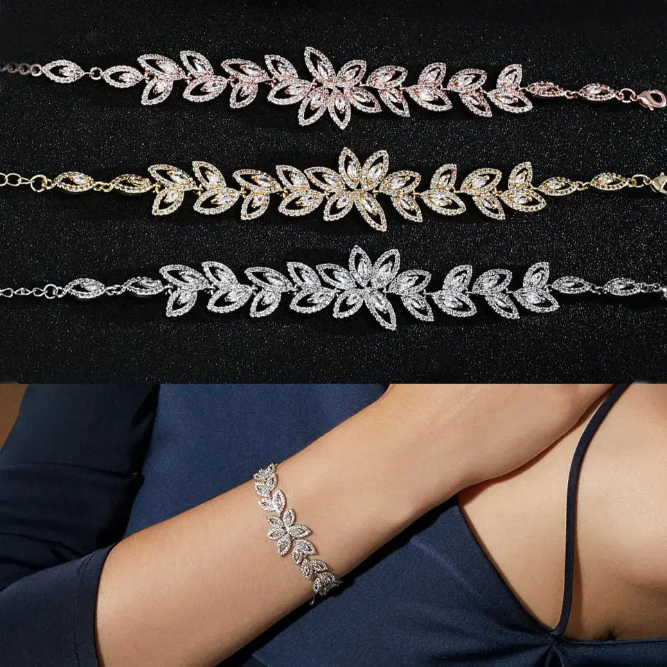 Lovcia Floral Elegance CZ Crystal Flower Bracelet For Women-Bracelets-Silver-Silver