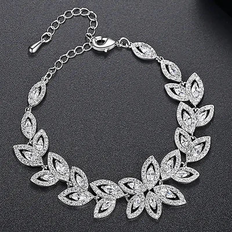 Lovcia Floral Elegance CZ Crystal Flower Bracelet For Women-Bracelets-Silver-Silver
