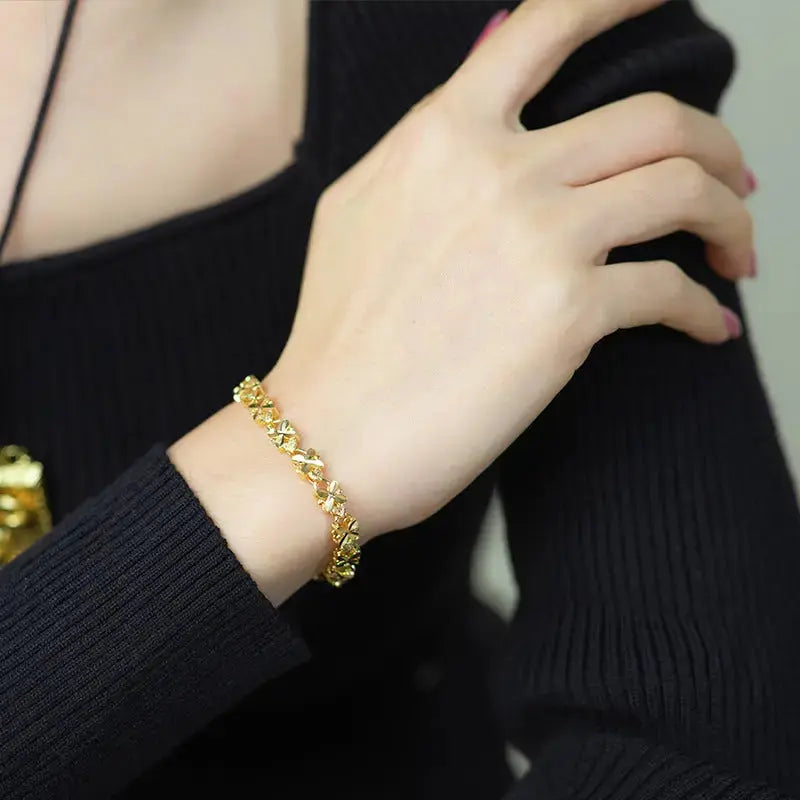 Lovcia Floral Gold Plated Bracelet for Women - Trendy Adjustable Bracelet Jewellery for Women-Bracelets-Gold-Gold