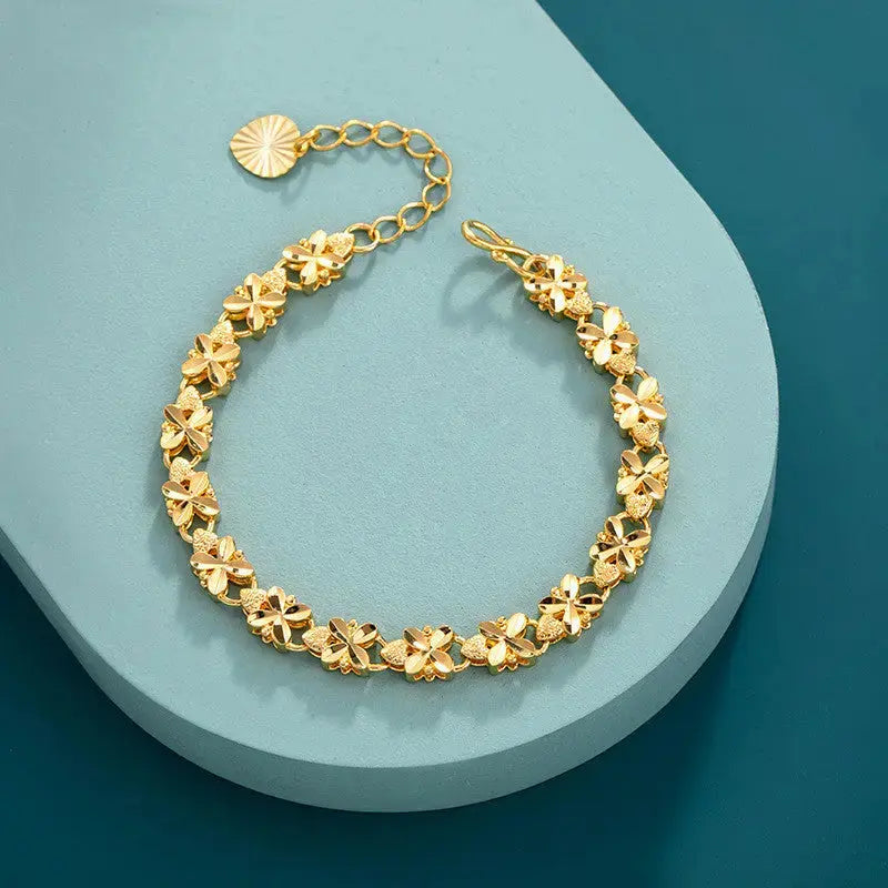 Lovcia Floral Gold Plated Bracelet for Women - Trendy Adjustable Bracelet Jewellery for Women-Bracelets-Gold-Gold