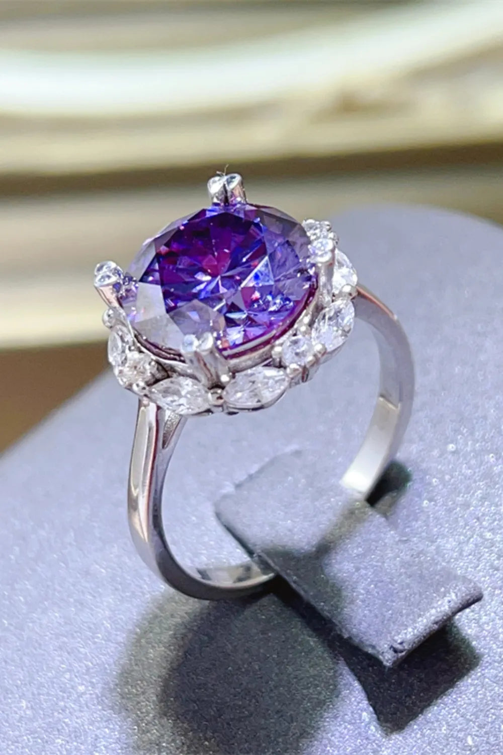 Lovcia Floral Halo 5 Carat Moissanite 925 Sterling Silver Ring for Women - Violet-5- - Buy latest trendy Rings for Women and Girls