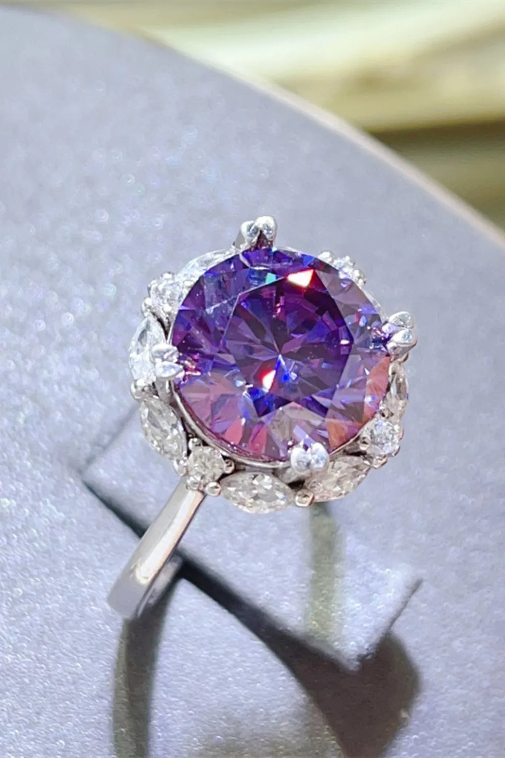 Lovcia Floral Halo 5 Carat Moissanite 925 Sterling Silver Ring for Women - Violet-5- - Buy latest trendy Rings for Women and Girls