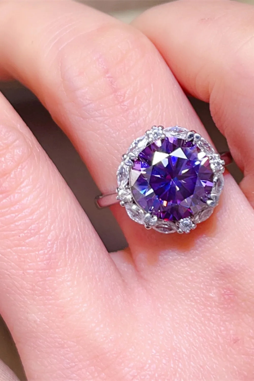 Lovcia Floral Halo 5 Carat Moissanite 925 Sterling Silver Ring for Women - Violet-5- - Buy latest trendy Rings for Women and Girls