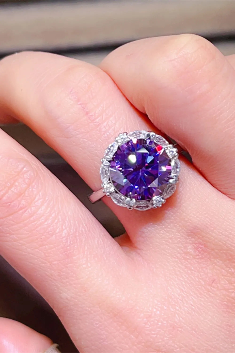 Lovcia Floral Halo 5 Carat Moissanite 925 Sterling Silver Ring for Women - Violet-5- - Buy latest trendy Rings for Women and Girls