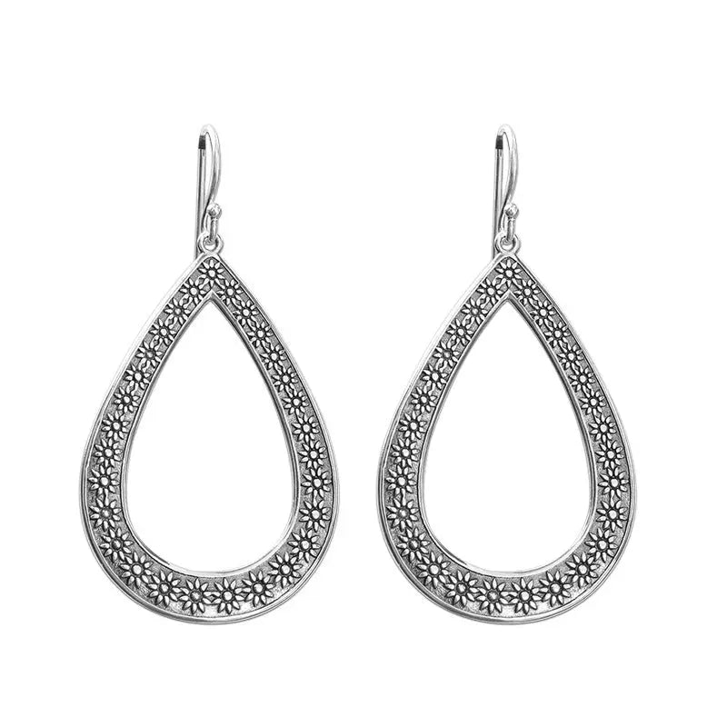 Lovcia Floral Pattern Elegant Sterling Silver Water Drop Earrings for Women-Earrings-Eardrops-925 Silver-Eardrops
