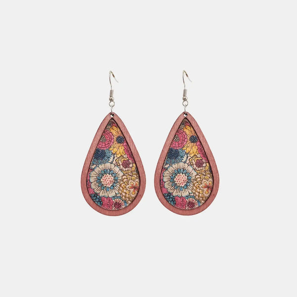 Lovcia Floral Wood Teardrop Earrings-Earrings-Light Mauve-One Size-Light Mauve
