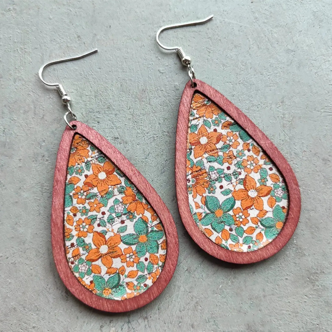 Lovcia Floral Wood Teardrop Earrings-Earrings-Teal-One Size-Teal