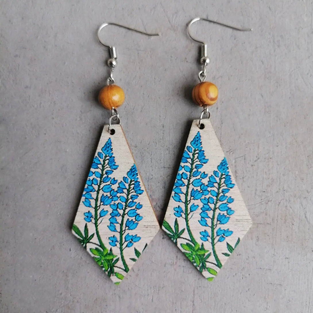 Lovcia Floral Wooden Teardrop Earrings-Earrings-Azure-One Size-Azure