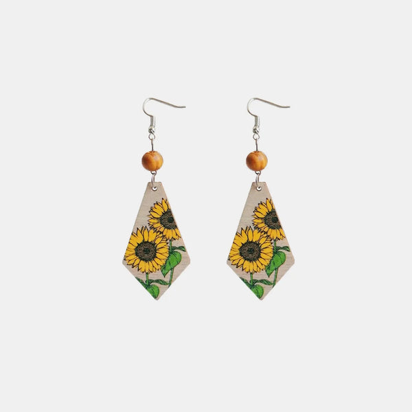 Lovcia Floral Wooden Teardrop Earrings-Earrings-Mustard-One Size-Mustard