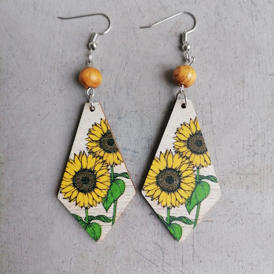 Lovcia Floral Wooden Teardrop Earrings-Earrings-Mustard-One Size-Mustard