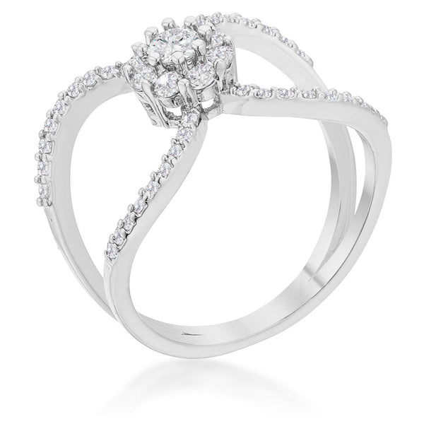 Lovcia Floral Wrap Ring with 0.4ct CZ and Rhodium Finish-Rings-5-5