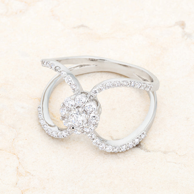 Lovcia Floral Wrap Ring with 0.4ct CZ and Rhodium Finish-Rings-5-5