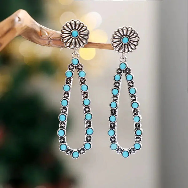 Lovcia Flower Artificial Turquoise Teardrop Earrings-Earrings-Silver-One Size-Silver