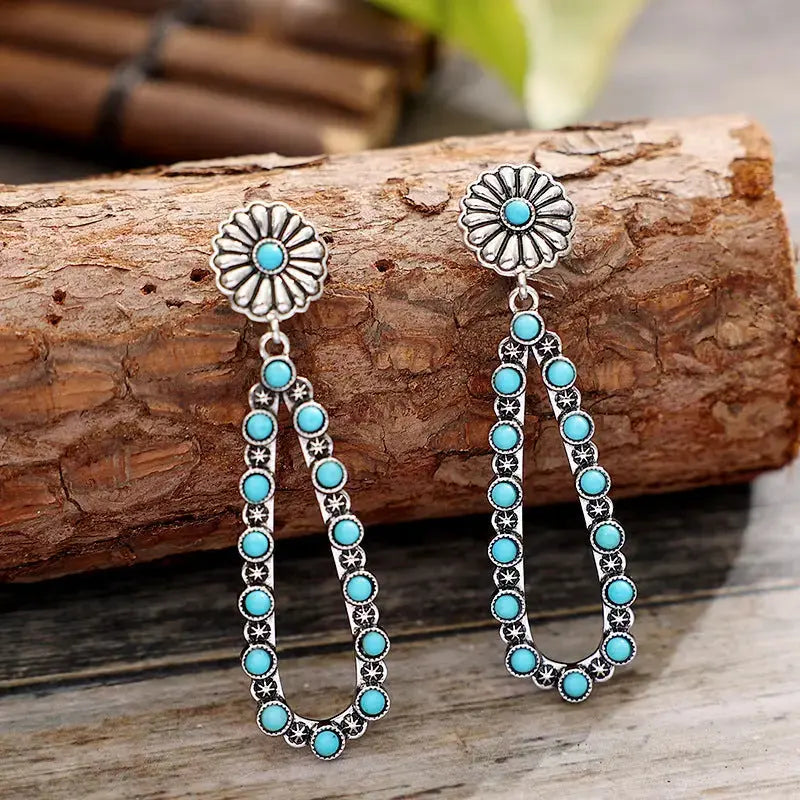 Lovcia Flower Artificial Turquoise Teardrop Earrings-Earrings-Silver-One Size-Silver