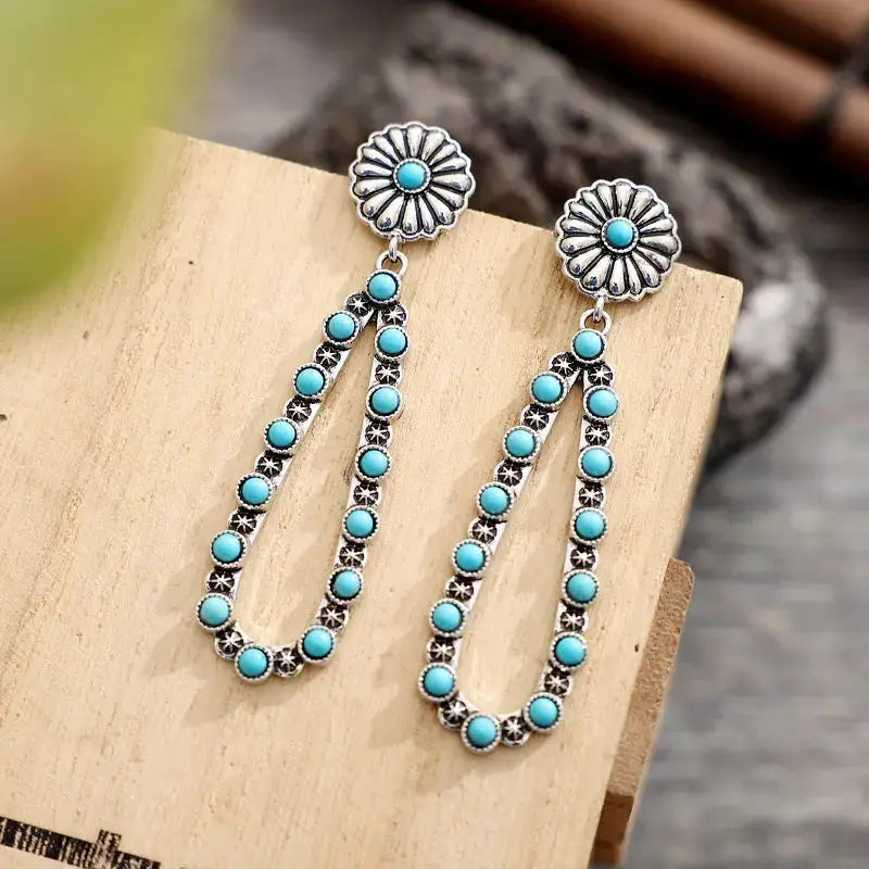 Lovcia Flower Artificial Turquoise Teardrop Earrings-Earrings-Silver-One Size-Silver