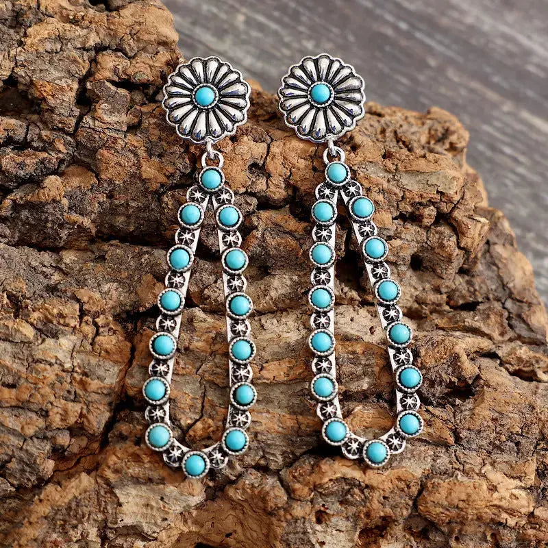 Lovcia Flower Artificial Turquoise Teardrop Earrings-Earrings-Silver-One Size-Silver
