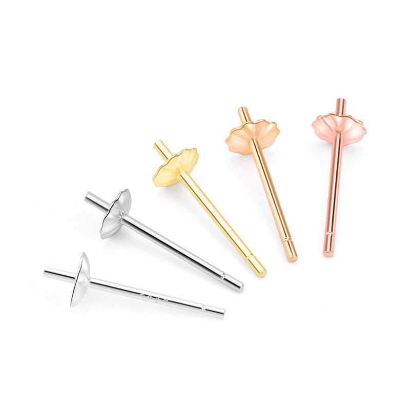 Lovcia Flower Earring Settings 925 Sterling Silver Gold-No Plating-4mm * 0.75mm * 13mm-No Plating