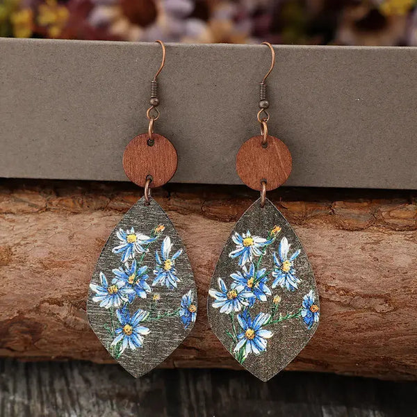 Lovcia Flower Geometrical Shape Wooden Earrings-Earrings-Misty Blue-One Size-Misty Blue