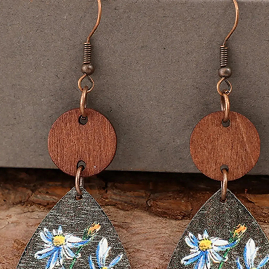 Lovcia Flower Geometrical Shape Wooden Earrings-Earrings-Misty Blue-One Size-Misty Blue