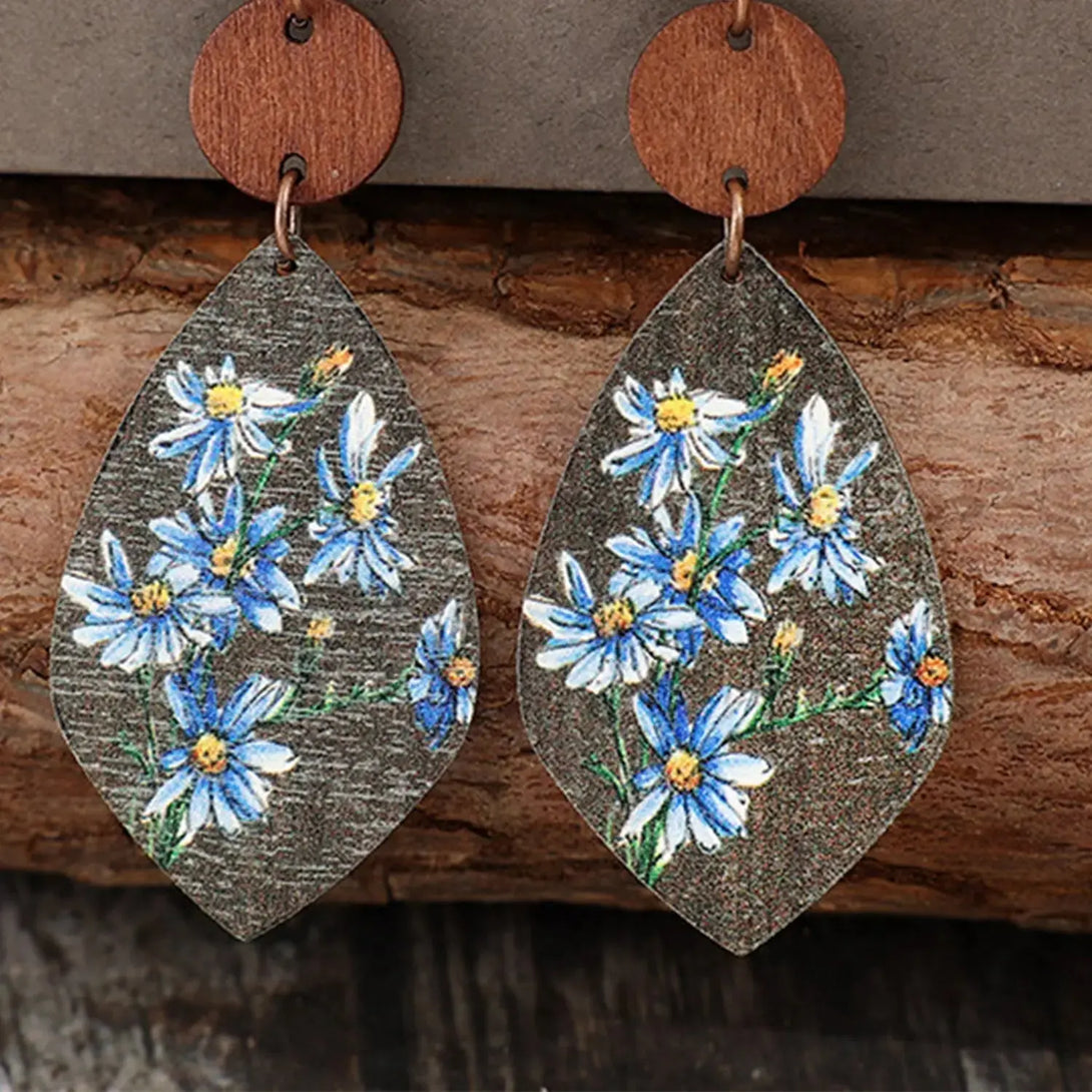 Lovcia Flower Geometrical Shape Wooden Earrings-Earrings-Misty Blue-One Size-Misty Blue