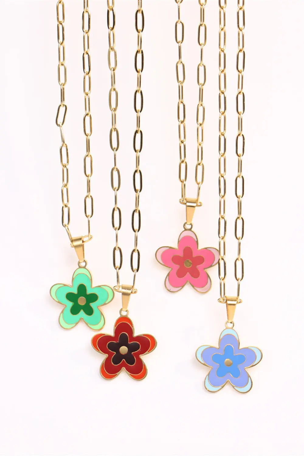 Lovcia Flower Pendant Stainless Steel Necklace-Necklaces-Deep Red-One Size-Deep Red