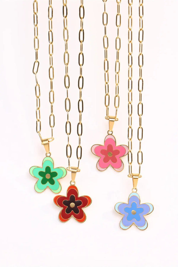 Lovcia Flower Pendant Stainless Steel Necklace-Necklaces-Deep Red-One Size-Deep Red
