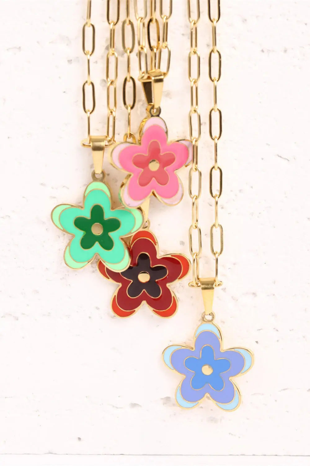 Lovcia Flower Pendant Stainless Steel Necklace-Necklaces-Deep Red-One Size-Deep Red