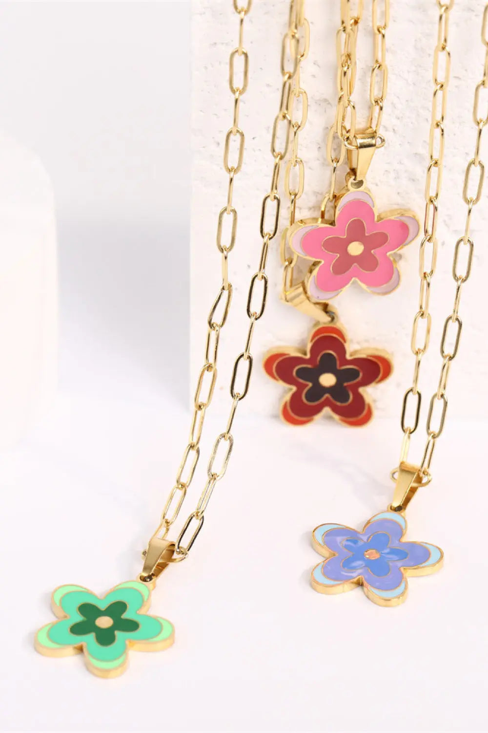Lovcia Flower Pendant Stainless Steel Necklace-Necklaces-Deep Red-One Size-Deep Red