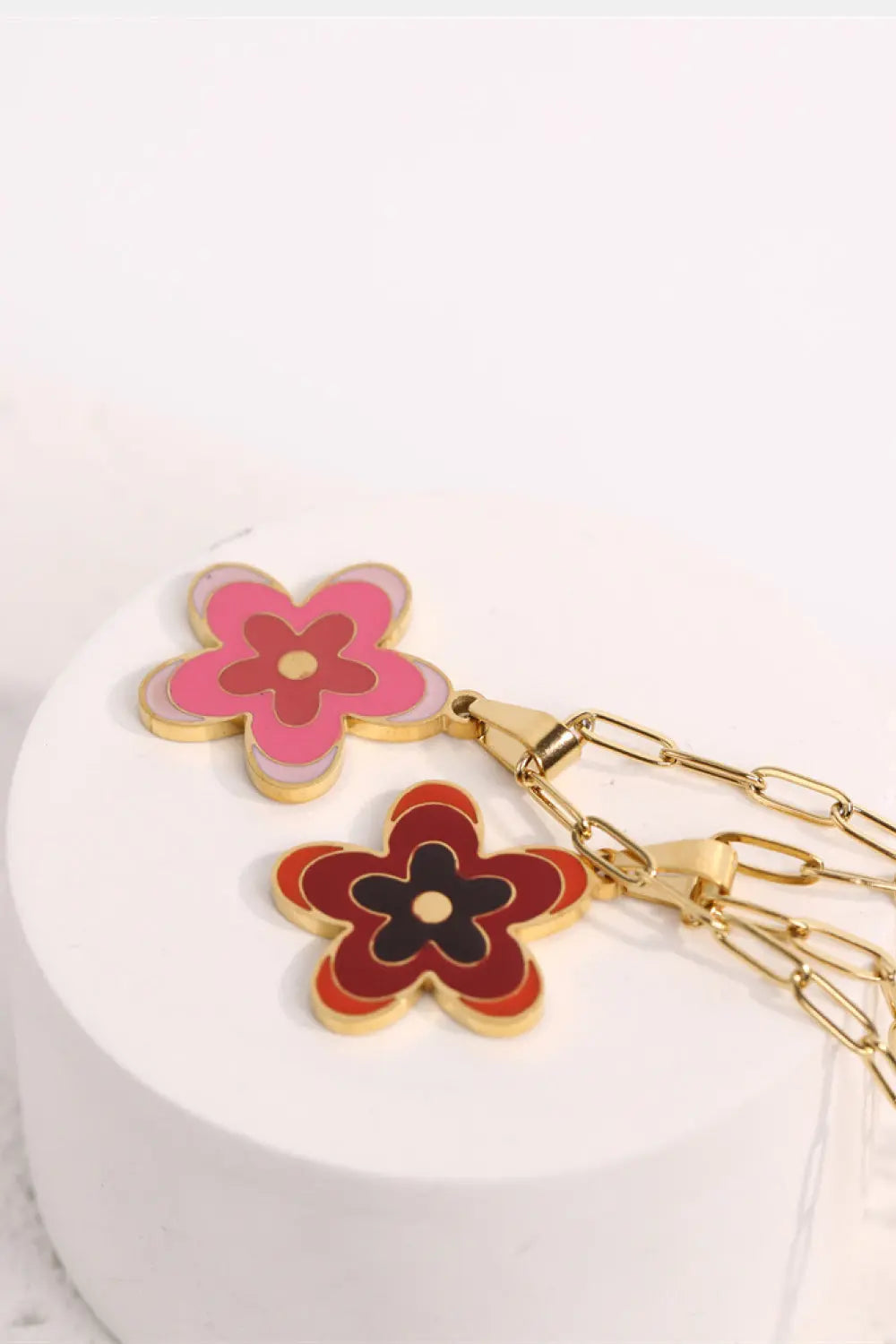 Lovcia Flower Pendant Stainless Steel Necklace-Necklaces-Deep Red-One Size-Deep Red